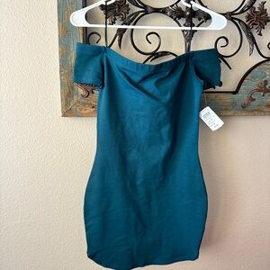 Windsor Elegant Teal Off-Shoulder Dress